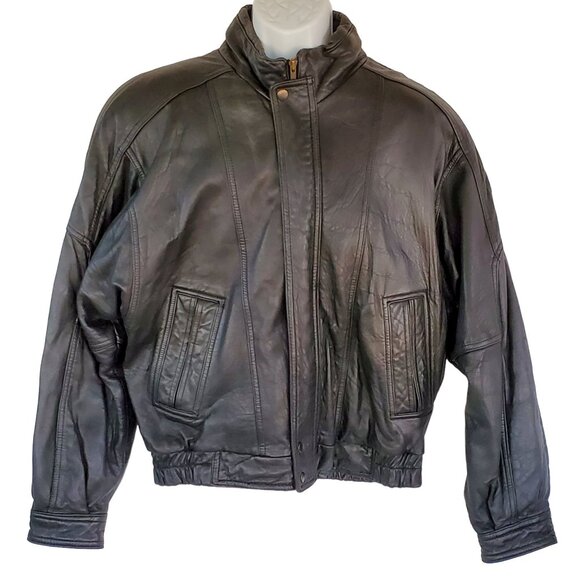 Fabiani Leather Jacket Men's M Black Pockets Full Zip Lined Shoulder Pads - Picture 1 of 11